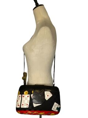 Vintage Black Playing Card Print Crossbody Bag